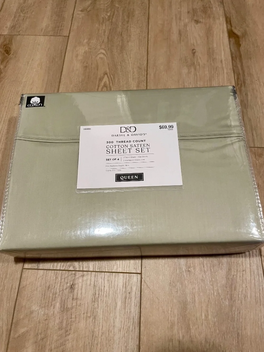Darsee & David's 300 Thread Count Cotton Sateen Sheet Set Queen Size Sage Green